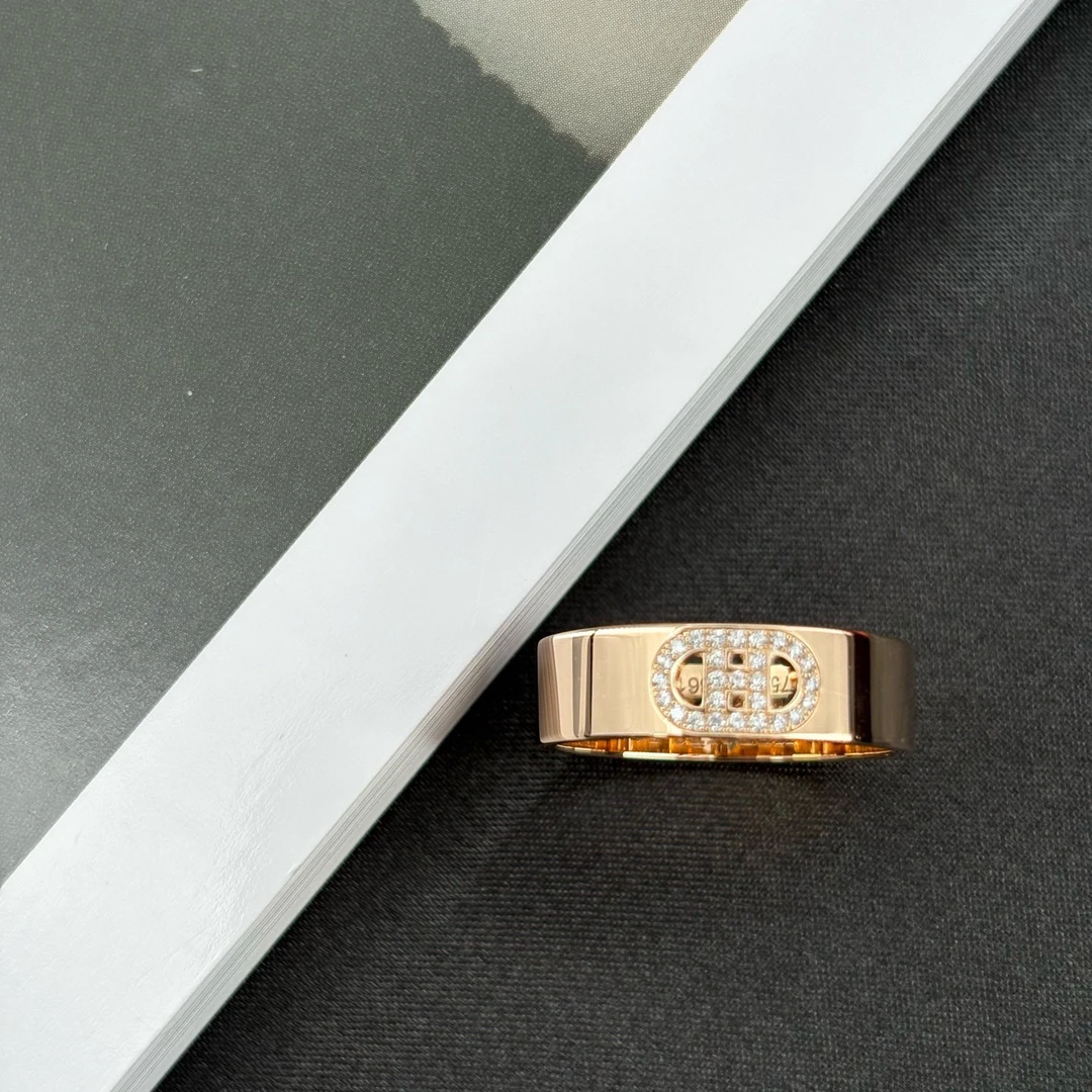 未使用 Hermes/爱马仕 54码 玫瑰金H d'Ancre戒指