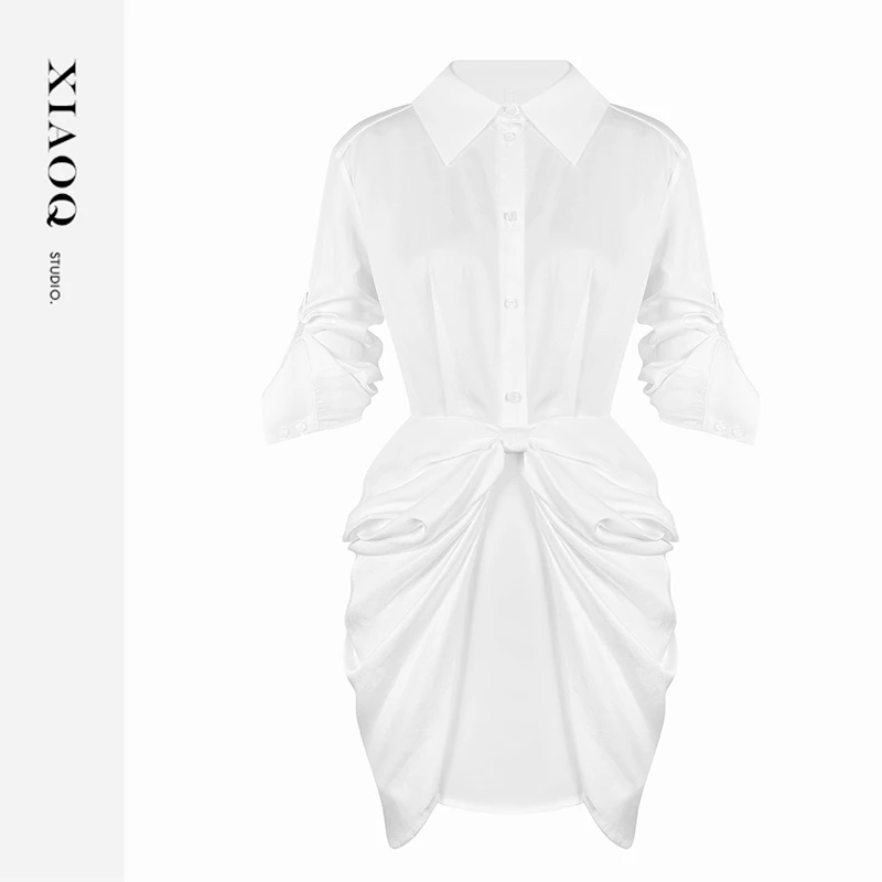 【小Q家】54715设计感衬衫连衣裙T