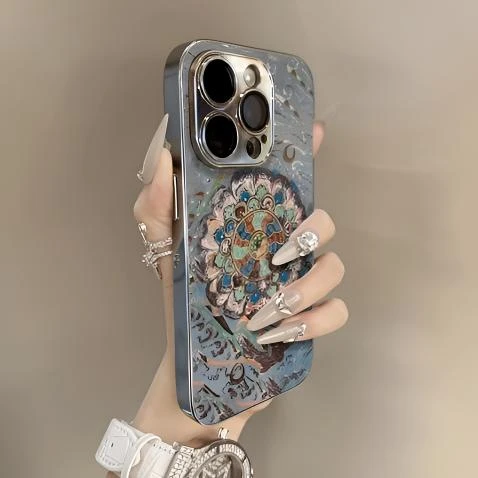敦煌莲花16ProMax手机壳女款防摔电镀小羊皮中国风手机实用配件