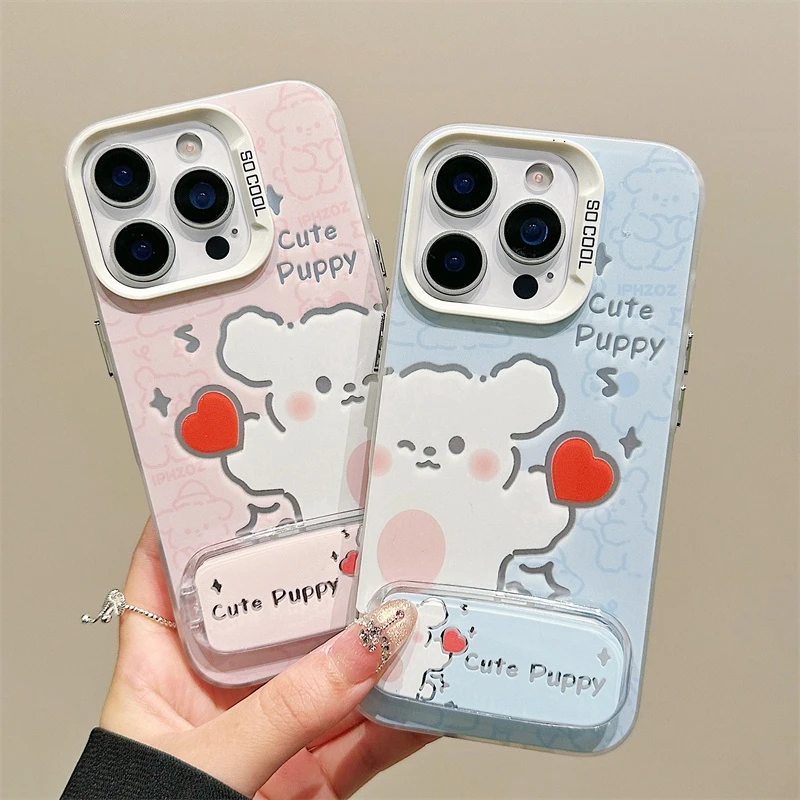线条小狗适用iphone16情侣壳支架苹果华为vivo小米OPPO荣耀套