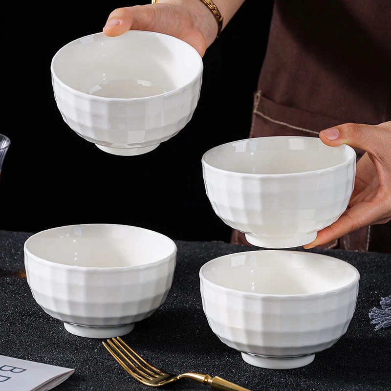 【8只装】纯白水晶碗5英寸米饭碗家用健康釉下彩陶瓷餐具