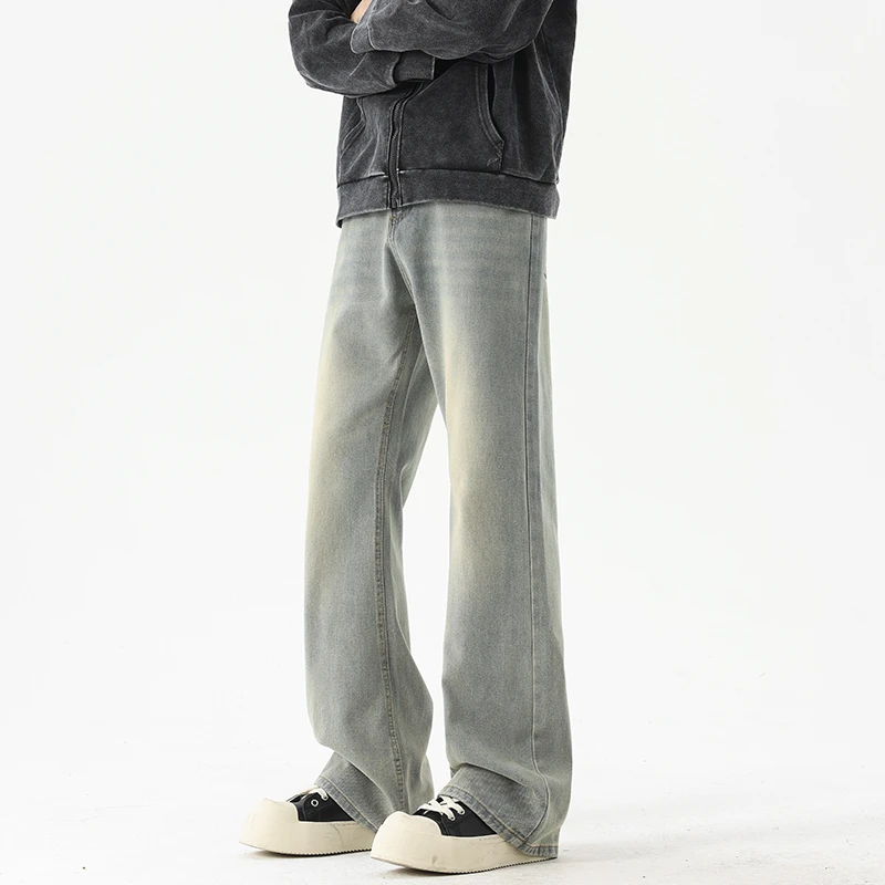 复古蓝微喇叭牛仔裤男款高街美式简约vibe窄版直筒裤cleanfit春季