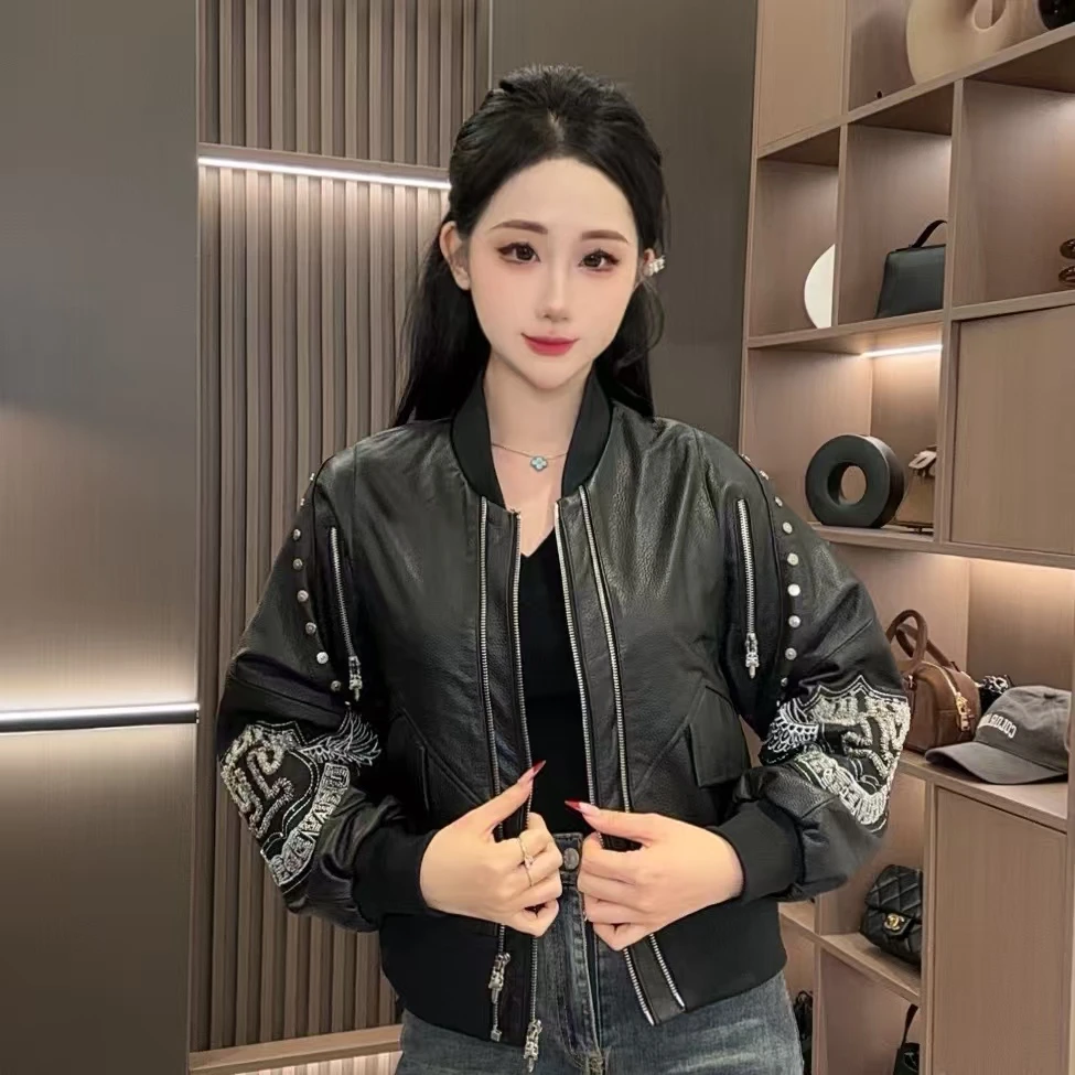 【七月推荐】朋克风刺绣拼接重工网红女士短款外套-QIYUE-286