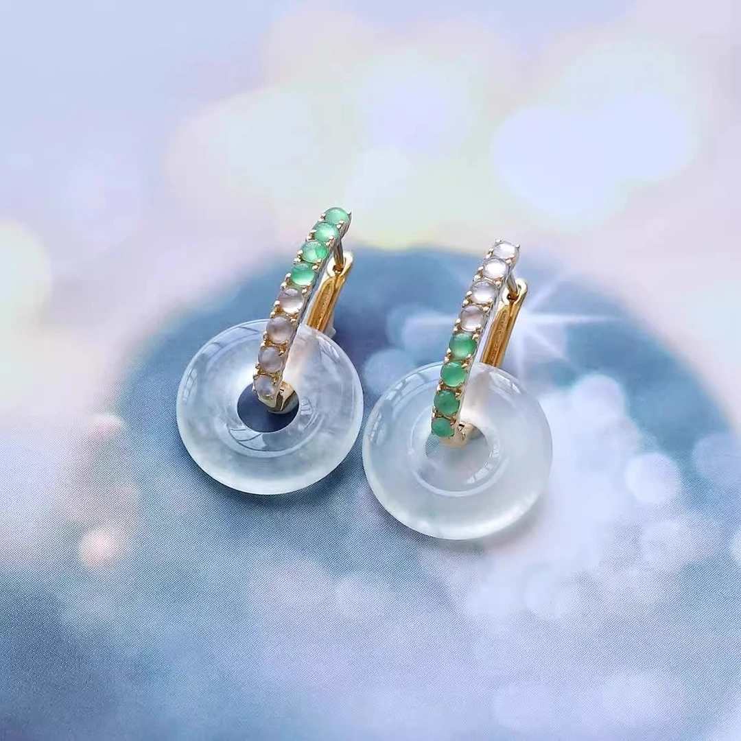 铜合金耳饰 翠绿色甜甜圈平安扣空托耳饰镀18仿金色小蛋面万能耳