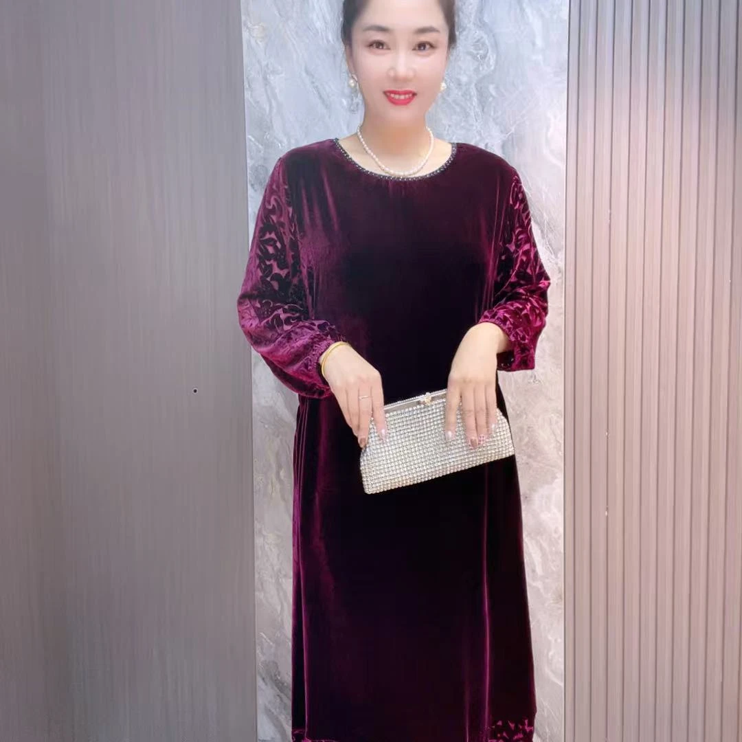 桑蚕丝连衣裙中老年高端大码时尚气质88A6021-4182