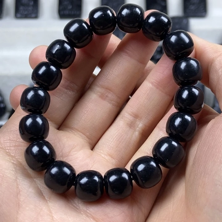 和田玉（墨玉）未镶嵌手串卡12老型