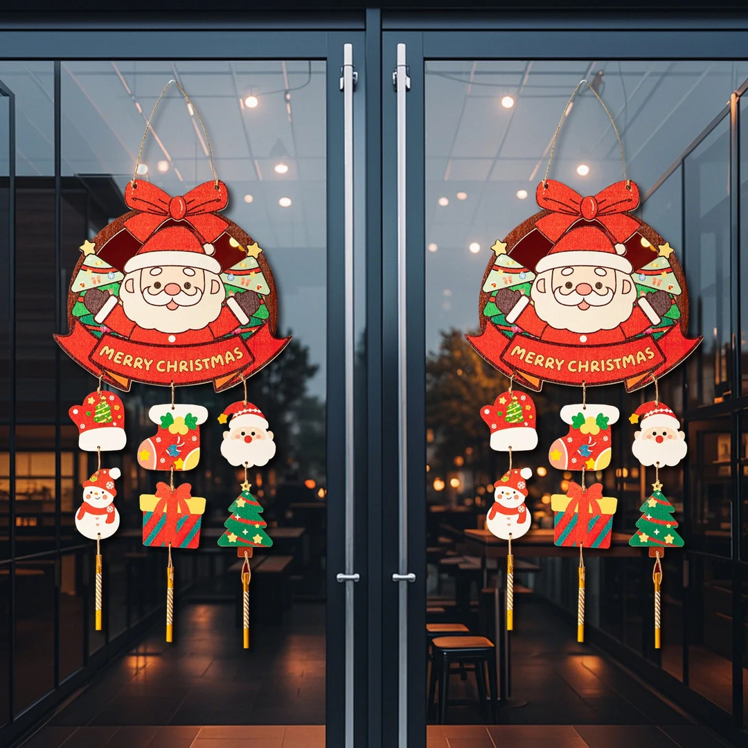 圣诞节装饰品场景氛围布置墙面木质入户门挂件圣诞树发光挂饰挂牌