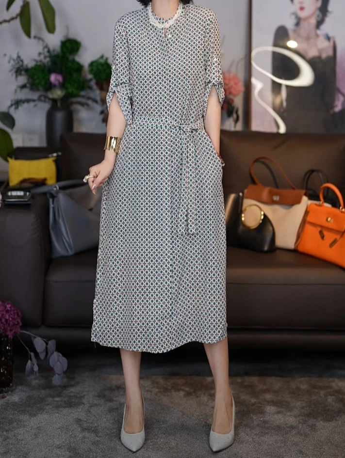 复古裙子碎花气质时尚女士春夏中长款设计师连衣裙/0063