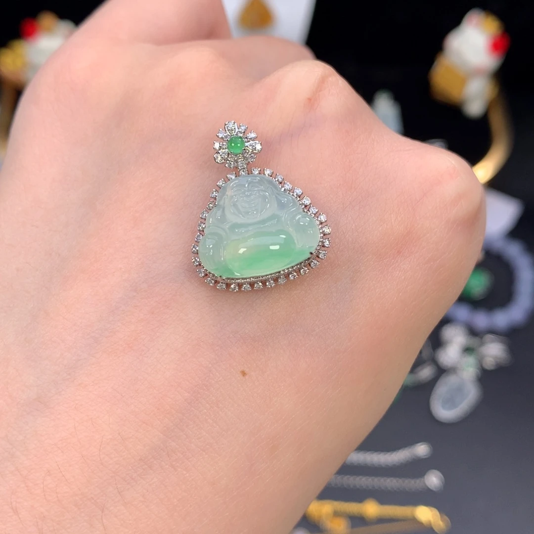 翡翠18K金镶嵌挂件48小时鉴赏期 退货不扣服务费