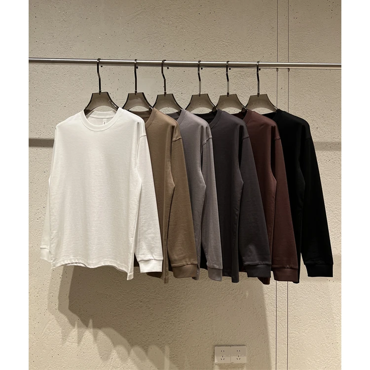 秋季新丝滑舒适纯色简约百搭显瘦宽松圆领长袖T恤打底衫男X9166