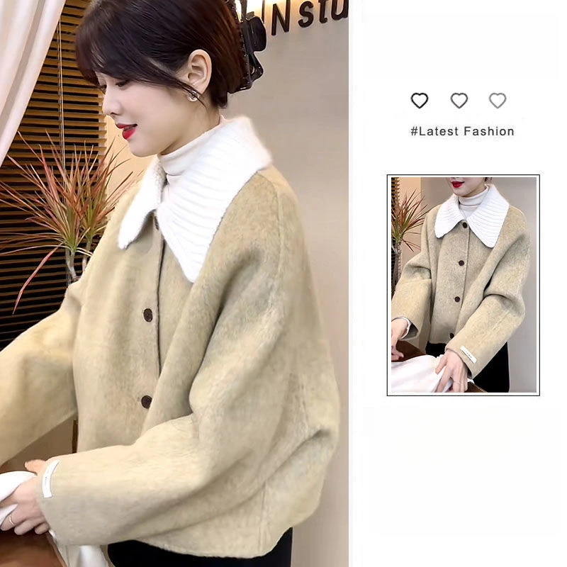 春秋加厚今年流行感小香风外套新款韩系感简约秋冬翻领短款洋气潮