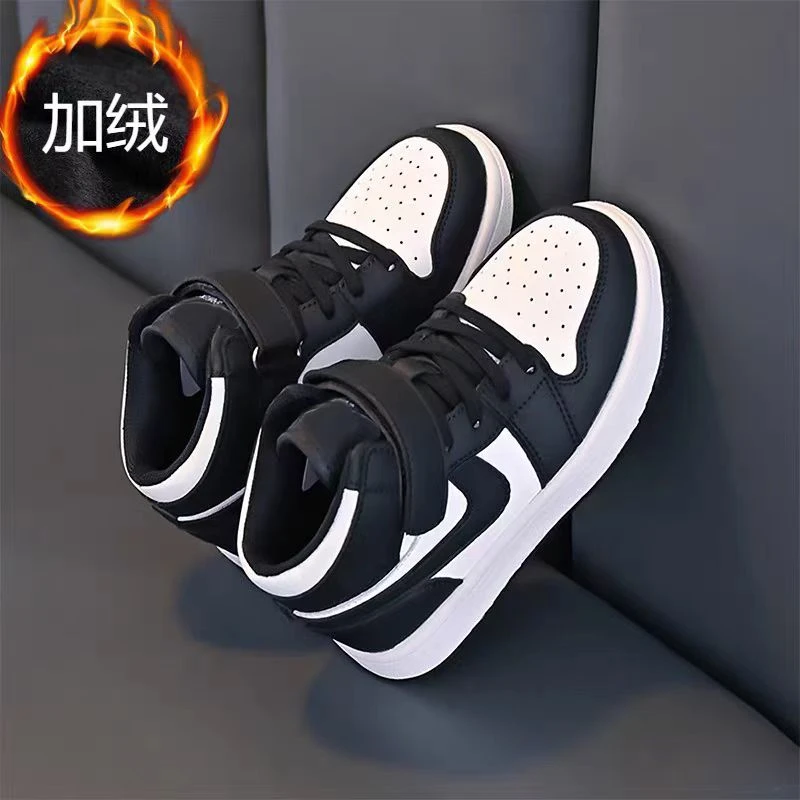 大黄蜂AJ男女童鞋真皮熊猫dunk运动鞋2025秋冬款加绒高帮鞋中大童