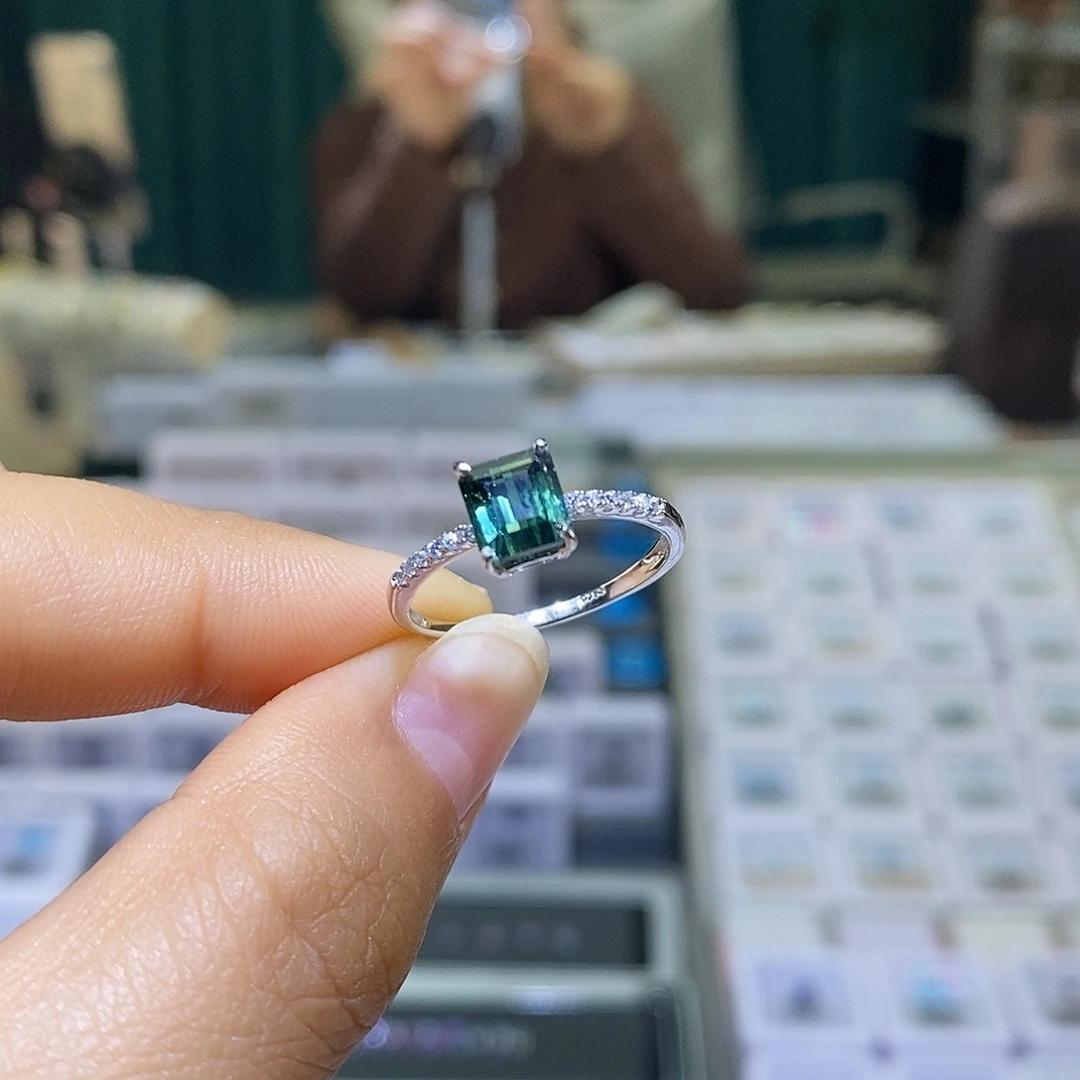 碧玺戒指银S925镶嵌闭口戒托