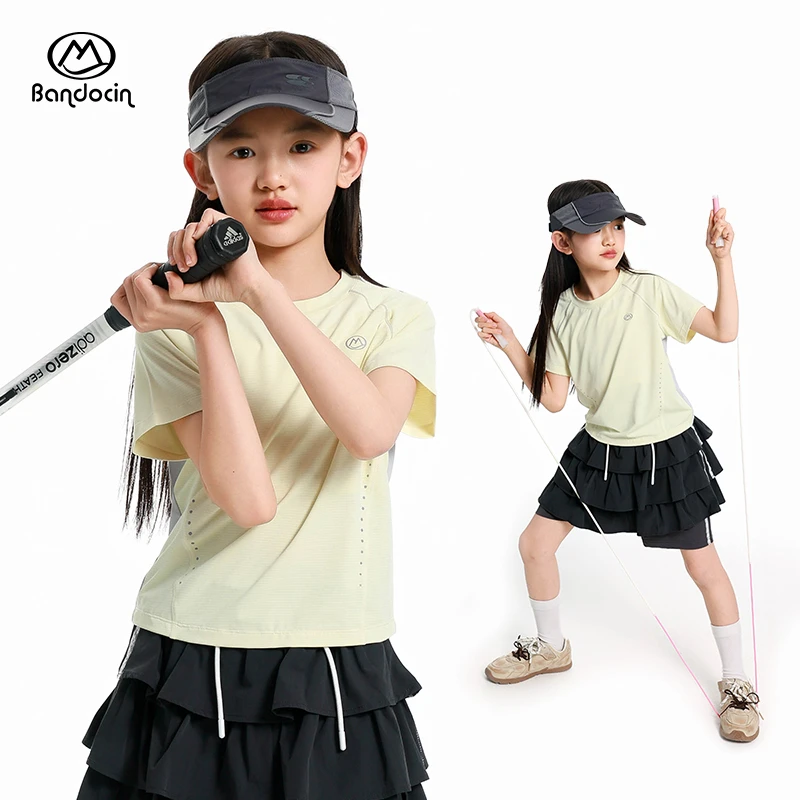 半度闲女童夏季T恤短袖简约纯色打底衫2025夏季新款运动快干上衣