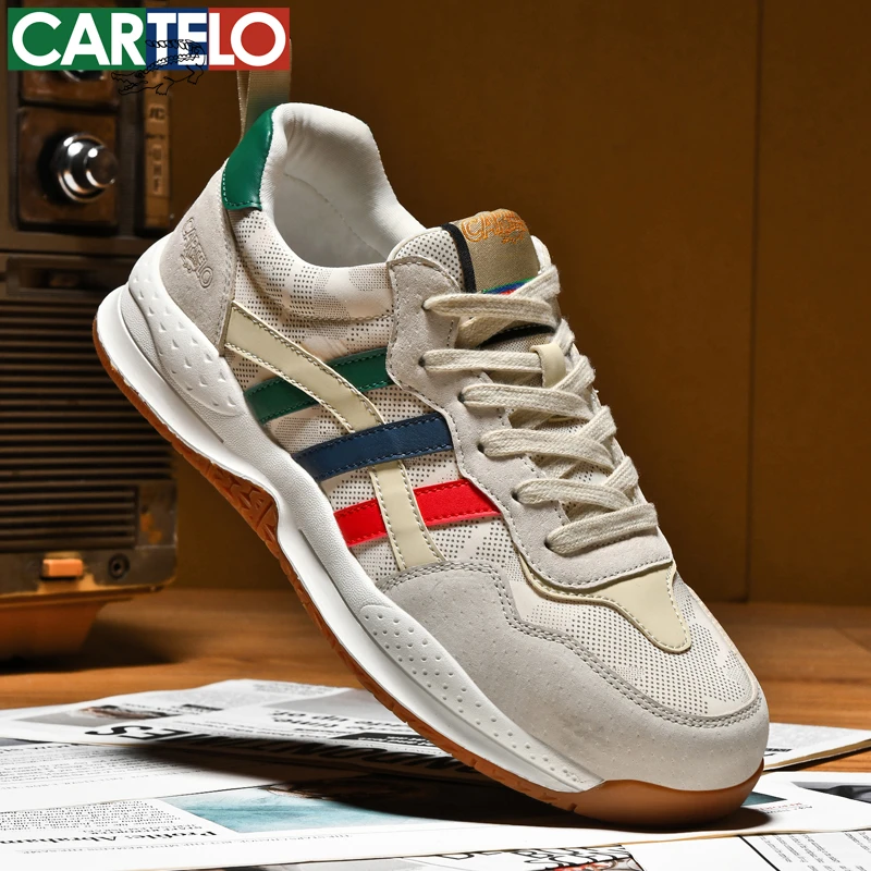 CARTELO/卡帝乐鳄鱼秋季密网鞋真皮时尚休闲鞋透气复古手工低帮鞋