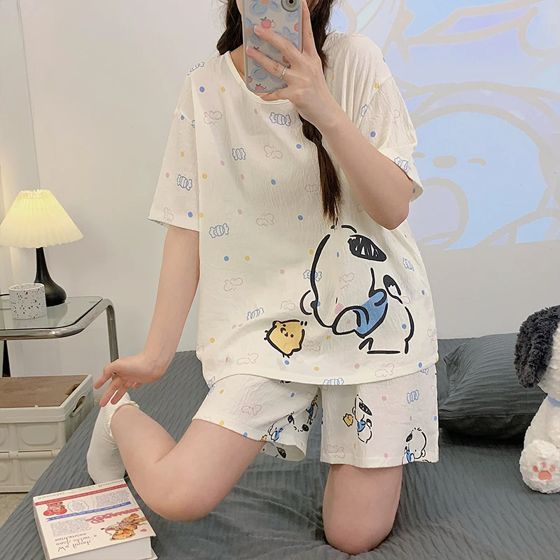 云朵棉2025新款睡衣女夏季卡通可爱可外穿薄款短袖短裤家居服套装