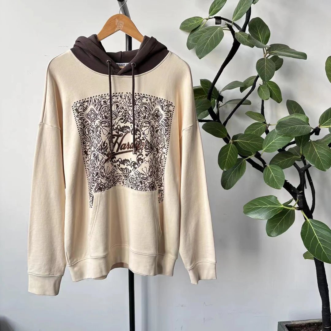 O-19 H2 潮牌中性春季拼色字母烫钻连帽套头卫衣 KD353