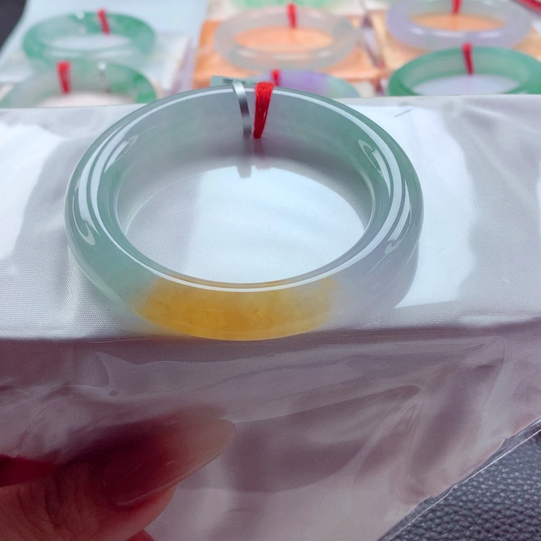 翡翠未镶嵌手镯52.7绝美特色冰黄加绿性价比高 敏