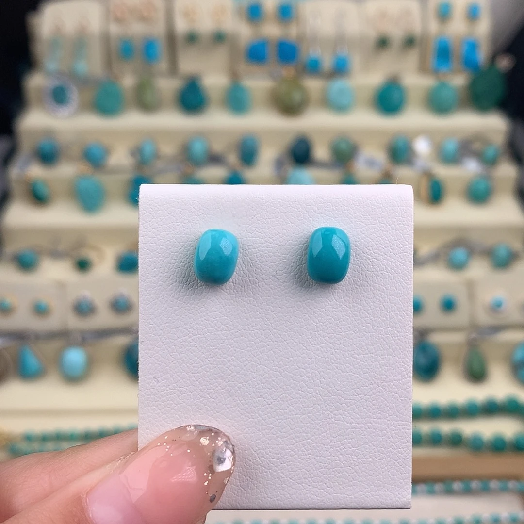 绿松石银S925镶嵌耳饰