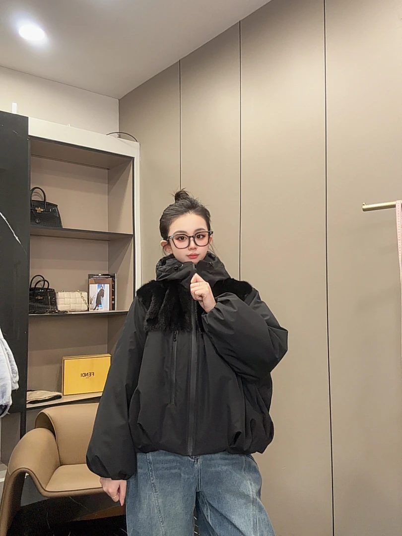 【XH 83812-BE】 2025新款时尚百搭鹅绒配水貂皮草外套