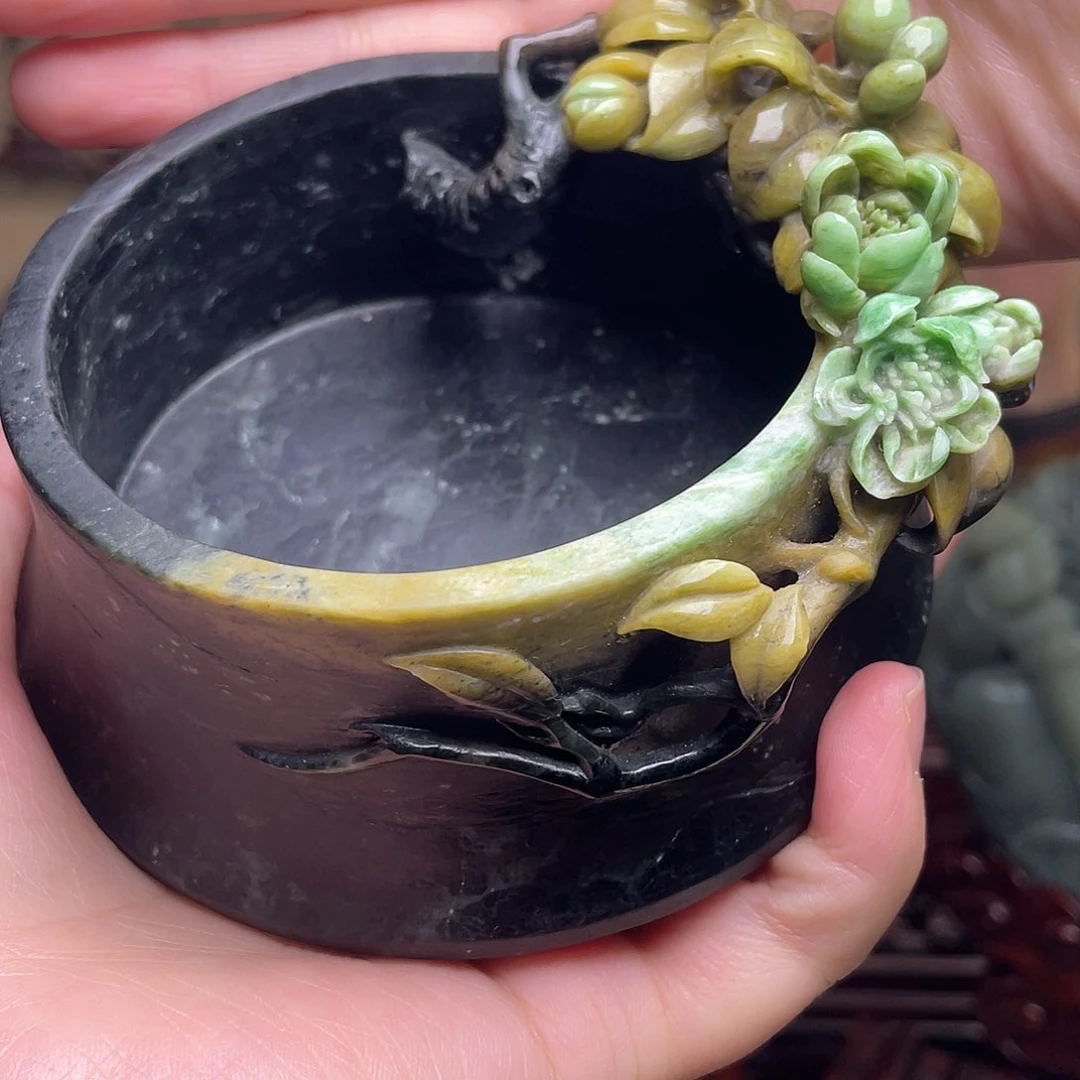 合金独山玉笔搁独山玉摆件