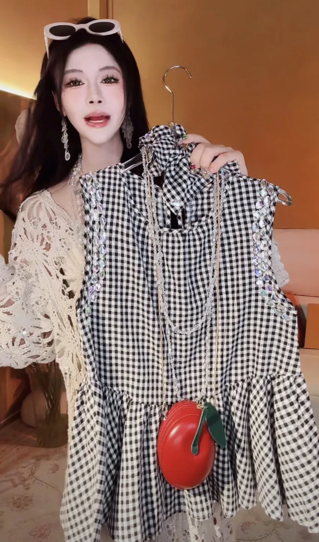 [崔]D0208 夏季女小个子宽松百搭木耳边格子衬衫韩系chic风格