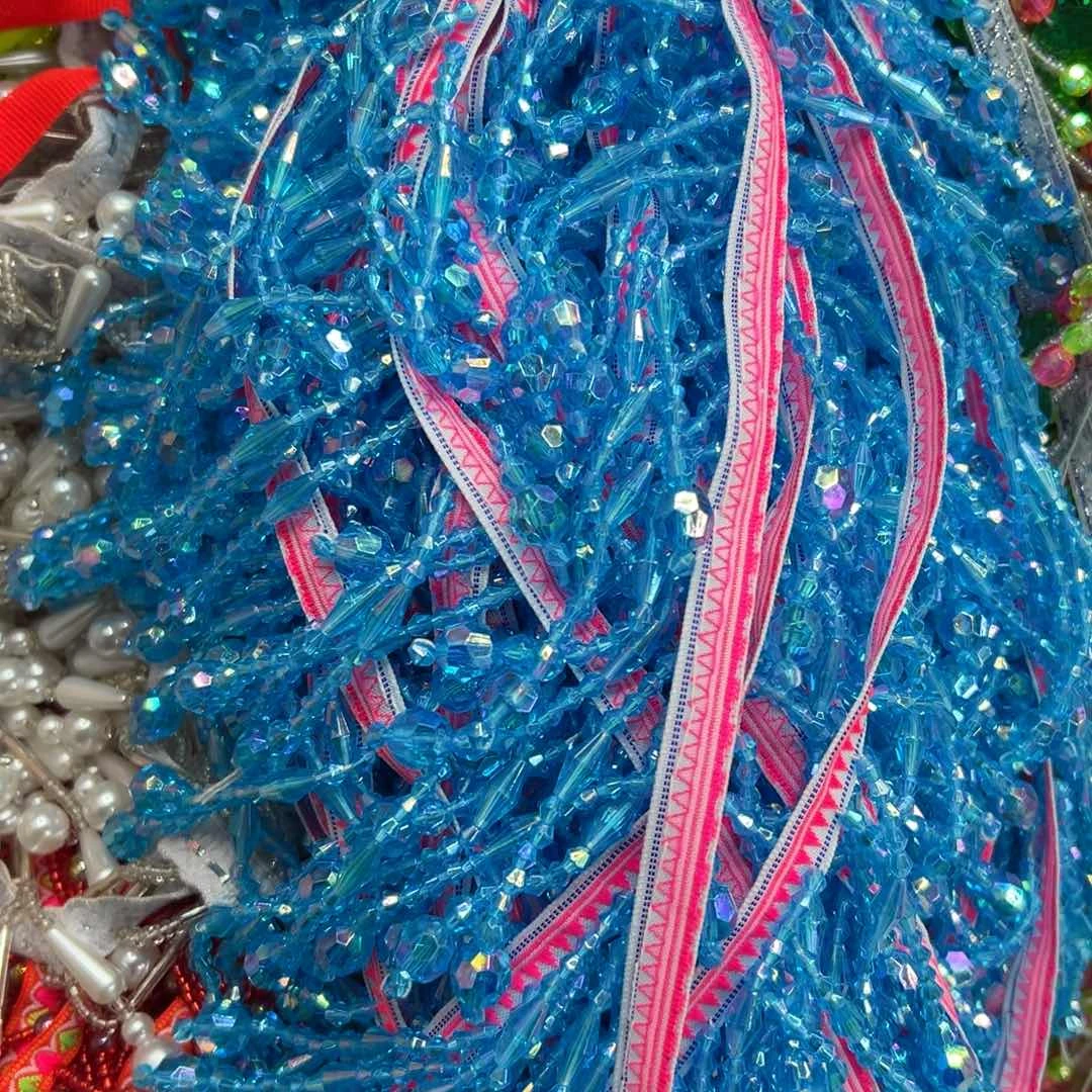 民族风花边珠子蓝色2米