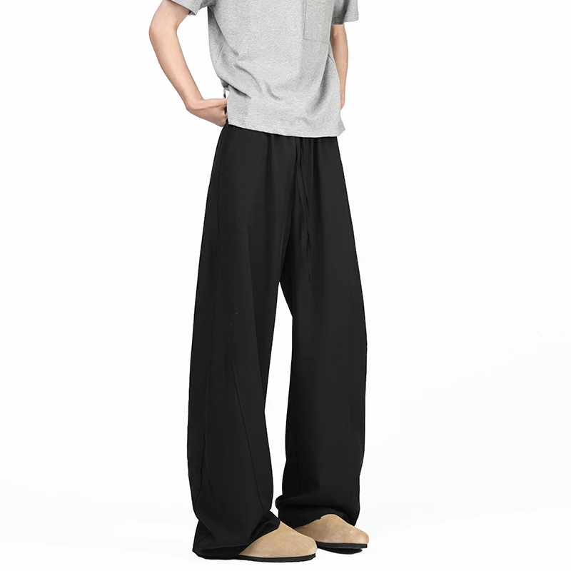 西裤男夏季薄款裤子美式宽松直筒冰丝弯刀裤男女款肌西装休闲长裤