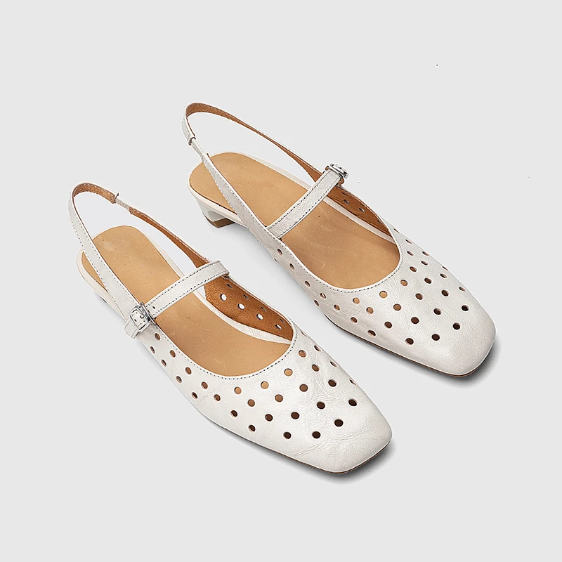 BELL&CC 2.5cm包头凉鞋女夏2025新款方头后空单鞋真皮镂空洞洞鞋