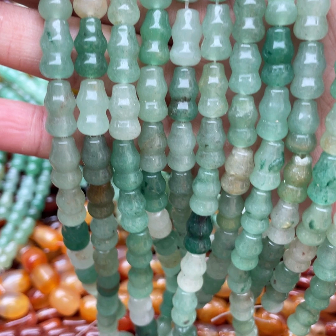 未镶嵌玛瑙/玉髓珠宝半成品绿东陵葫芦1条卡8*14