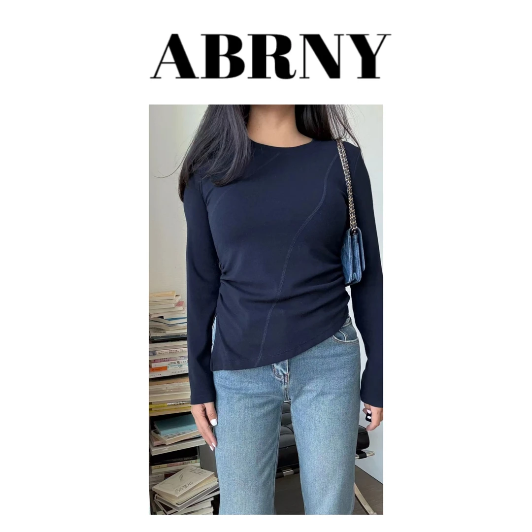 许小黑【显腰T】早春长袖不规则打底T恤8193