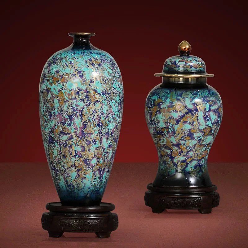 全黄铜唐三彩花瓶摆件家用客厅玄关新中式插花花瓶高档装饰品摆设