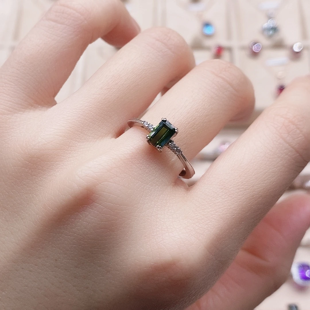 戒指碧玺银S925镶嵌戒指