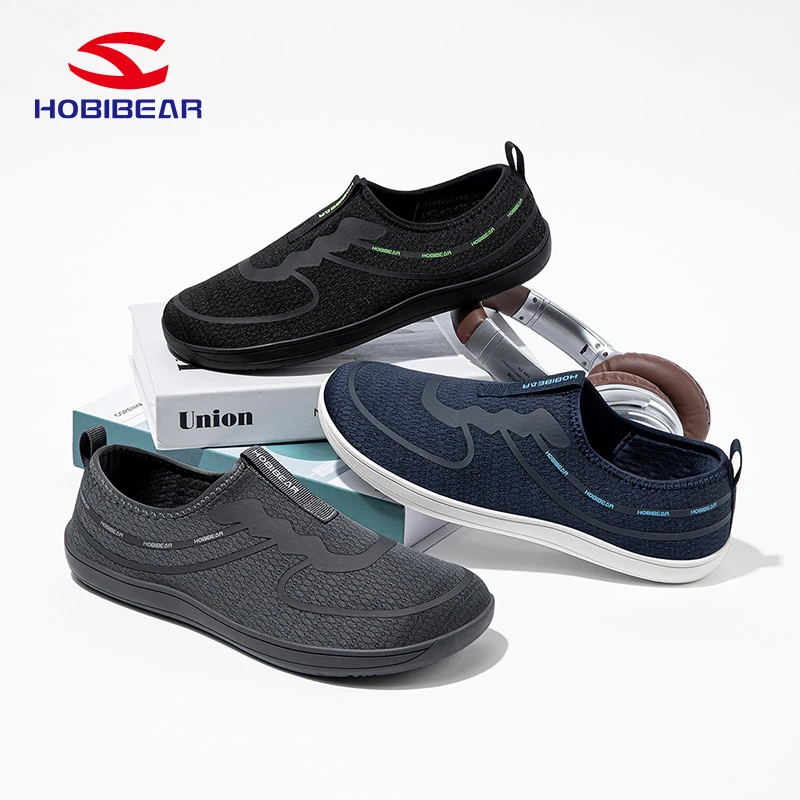 HOBIBEAR宽楦赤脚鞋男士一脚蹬宽头透气休闲训练健身鞋男鞋透气网