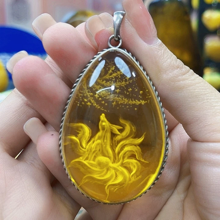 琥珀银S925镶嵌颈饰吊坠