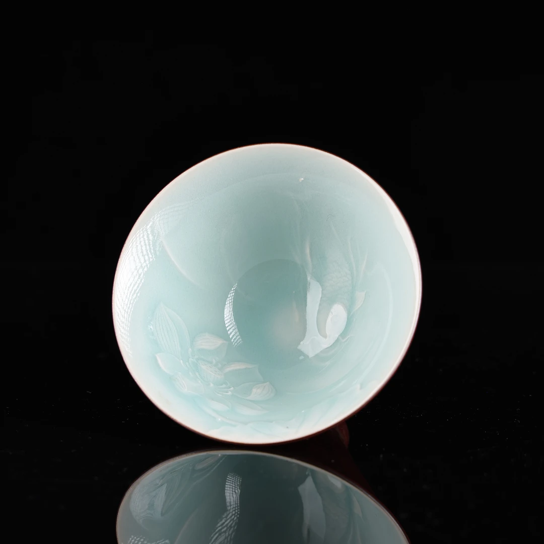 【東言】故宫红 粉青 筋纹斗笠杯100cc 传统非遗瓷器