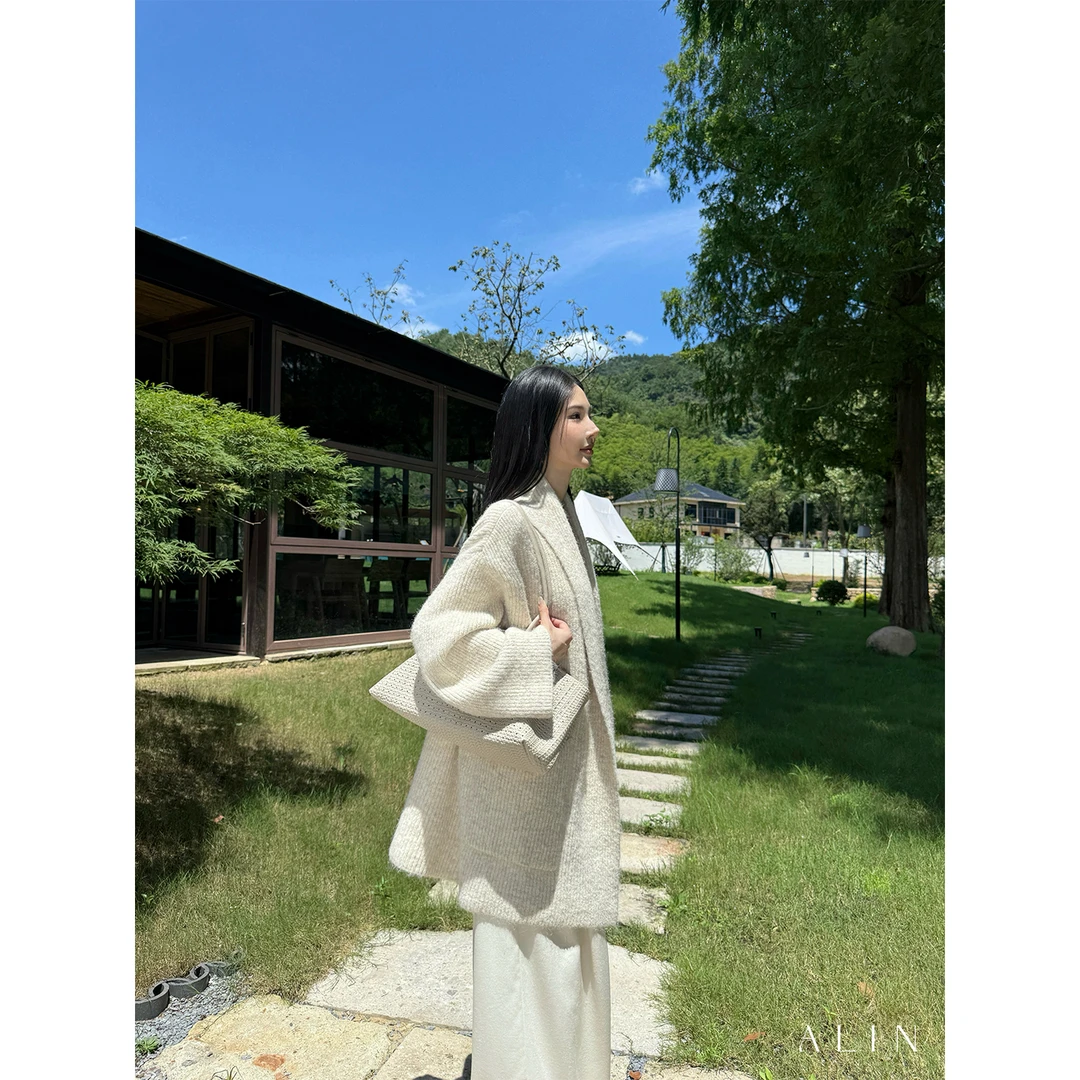 阿琳ALIN【暮云轻衫】慵懒松弛感羊毛针织开衫宽松毛衣外套AL5HZS13