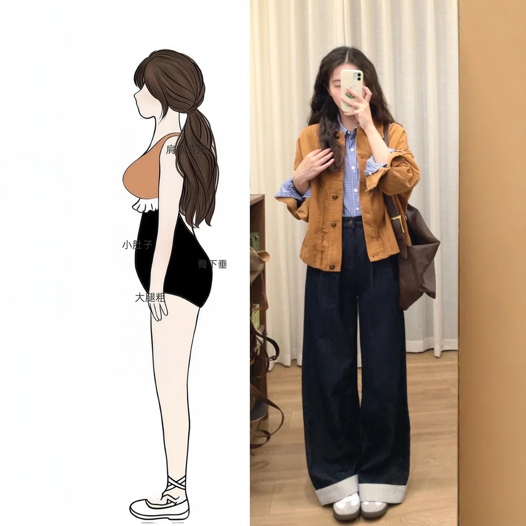 初秋一整套穿搭高级感韩系大码胖mm棕色外套衬衫牛仔裤三件套装女