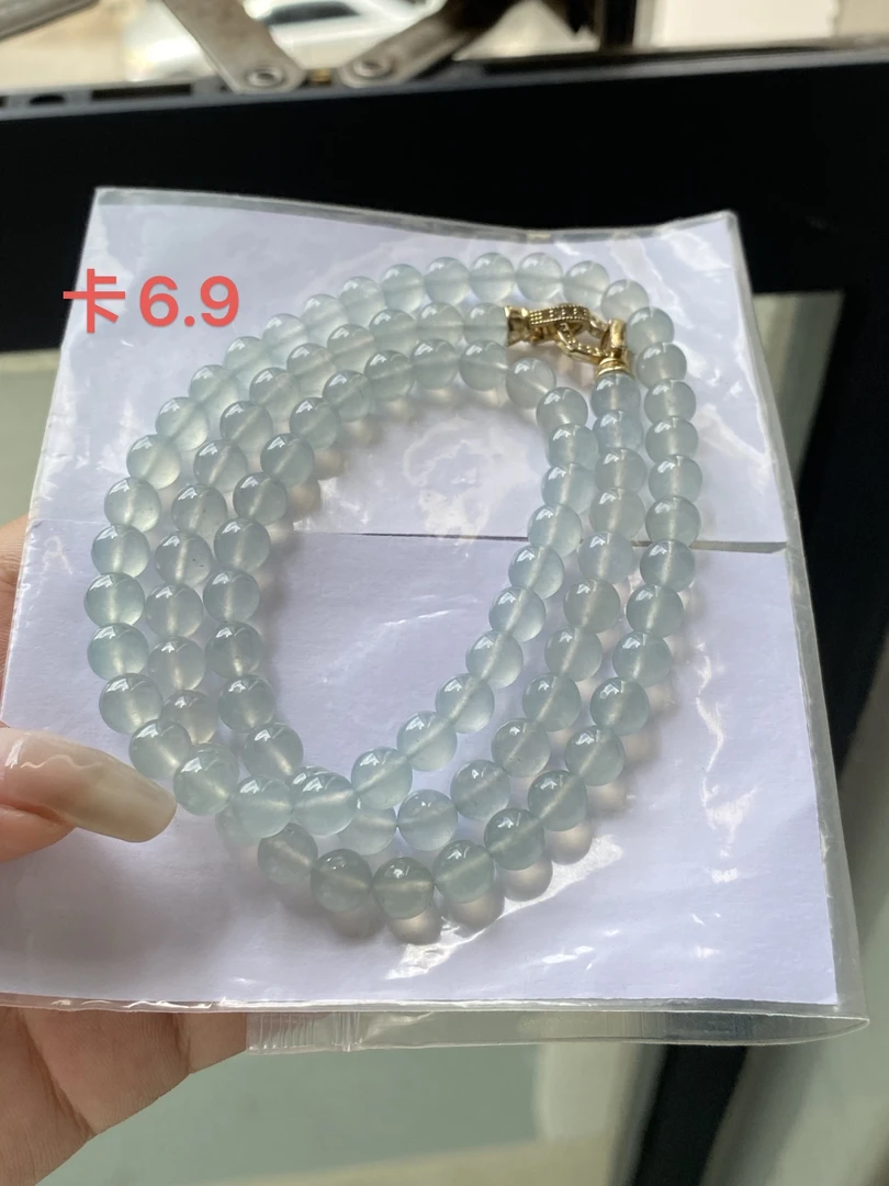 A货冰蓝圆珠 颗颗透绳种水好