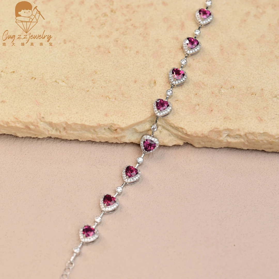 天然石榴石紫牙乌宝石轻奢手链礼物925银珠宝