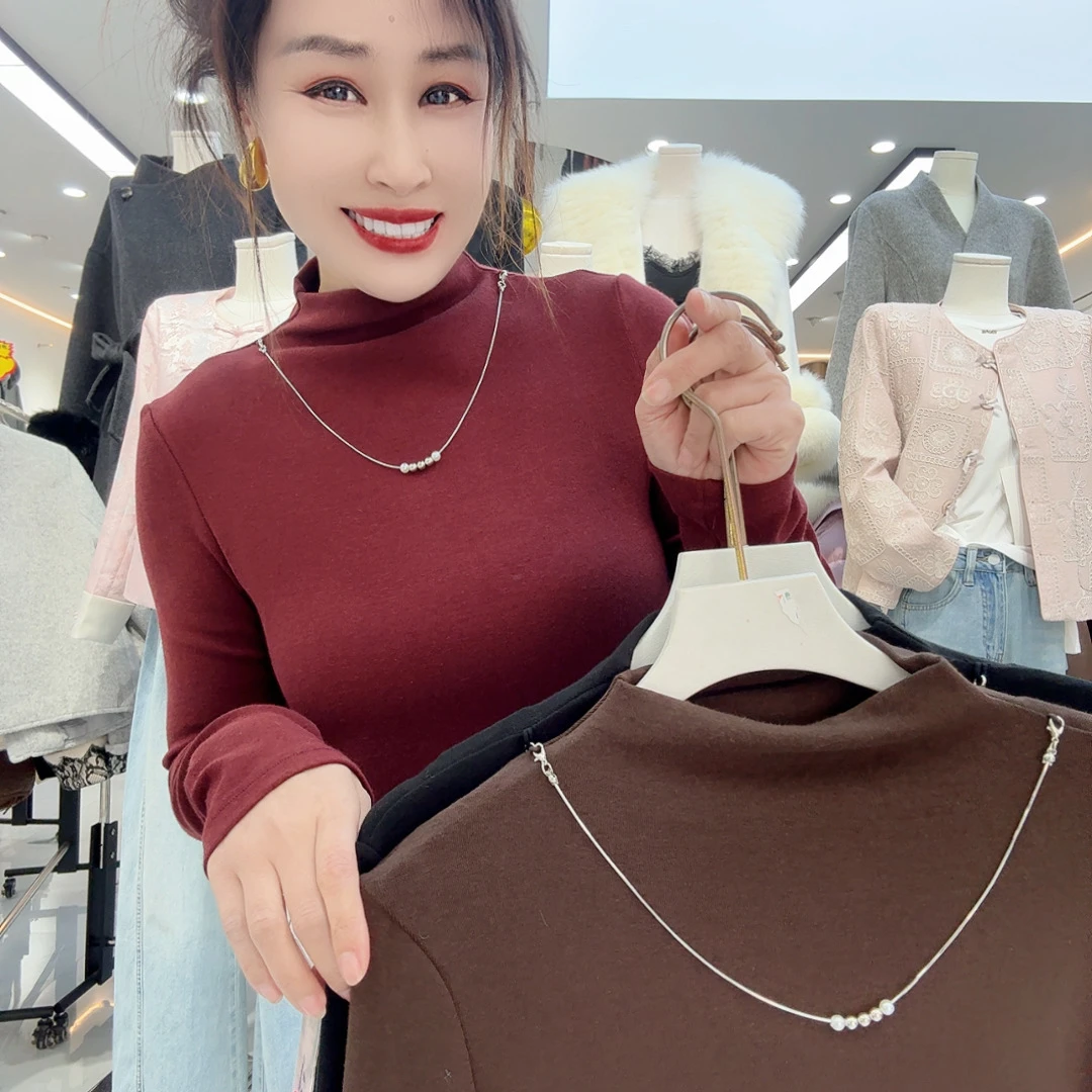 8858 春新款半高领修身收腰女士上衣 z d-10-3下（链随机）