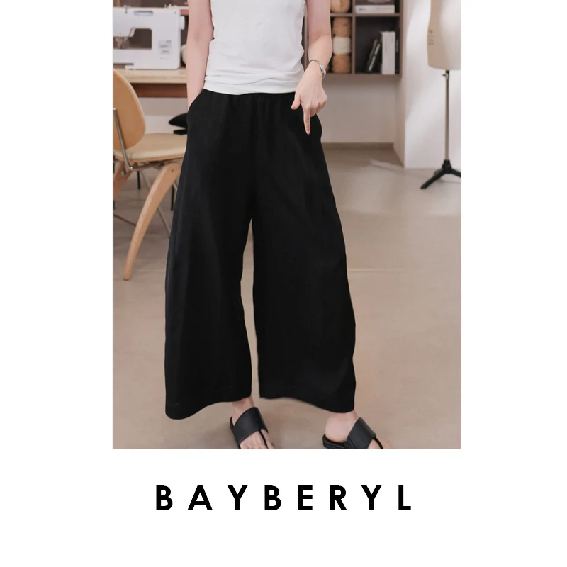 BAYBERYL老贝花罗裤*弯刀黑暗纹松紧腰国风休闲裤9XXK5G1027-7/11