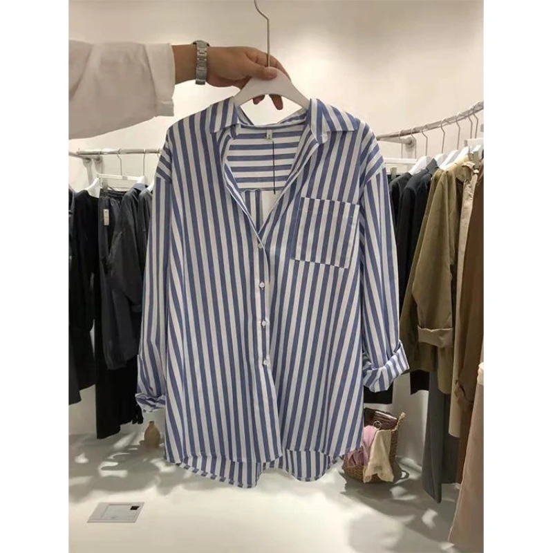 墙裂推荐！今年流行！竖条纹长袖衬衫女秋季新款百搭休闲风外套上衣