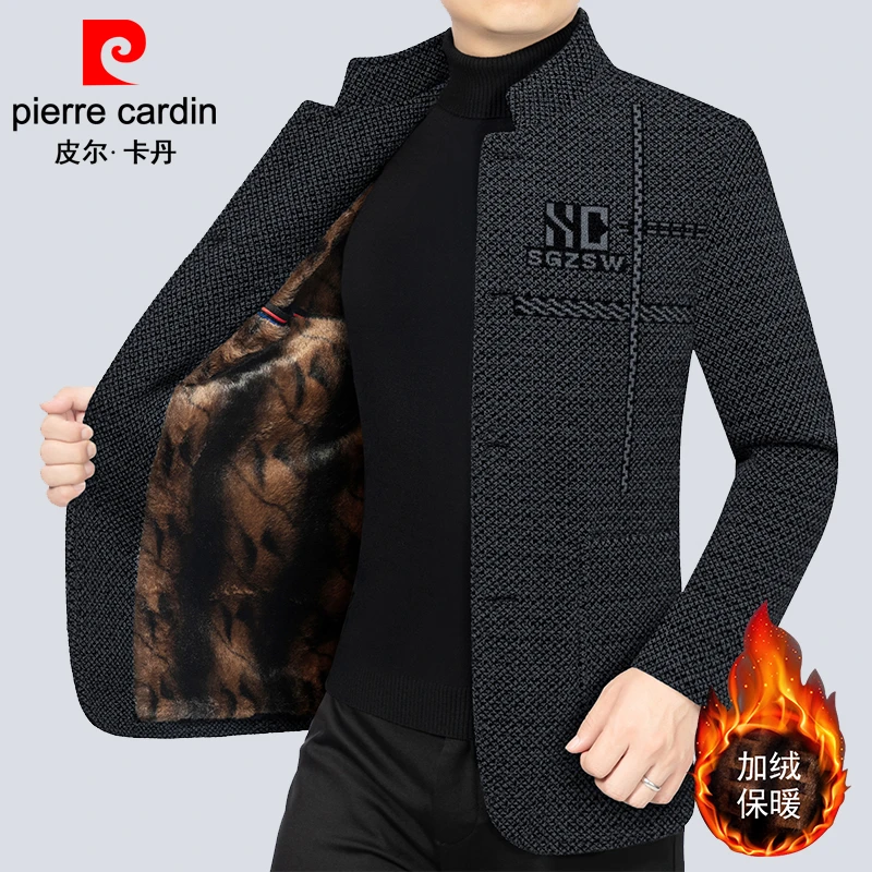 皮尔卡丹雪尼尔加绒加厚外套男秋冬立领保暖休闲男士夹克爸爸男装