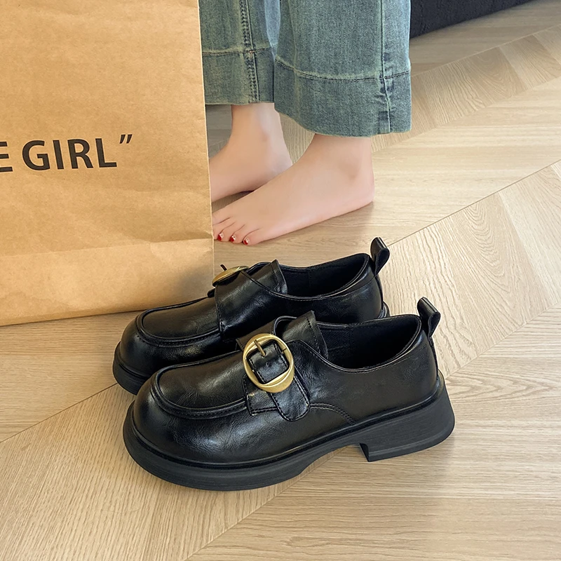 百搭复古时尚休闲英伦风皮鞋单鞋乐福鞋女鞋秋季新款厚底平底圆
