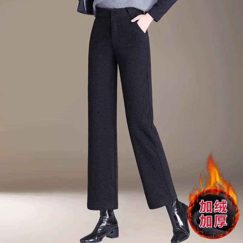 小个子妈妈秋冬毛呢裤子洋气中老年女冬装气质减龄休闲直筒裤长裤