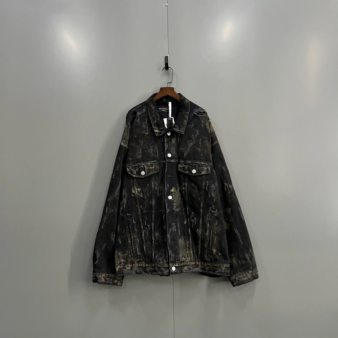 全新未使用 Balenciaga/巴黎世家 巴黎世家 扎染翻领牛仔夹克 2码