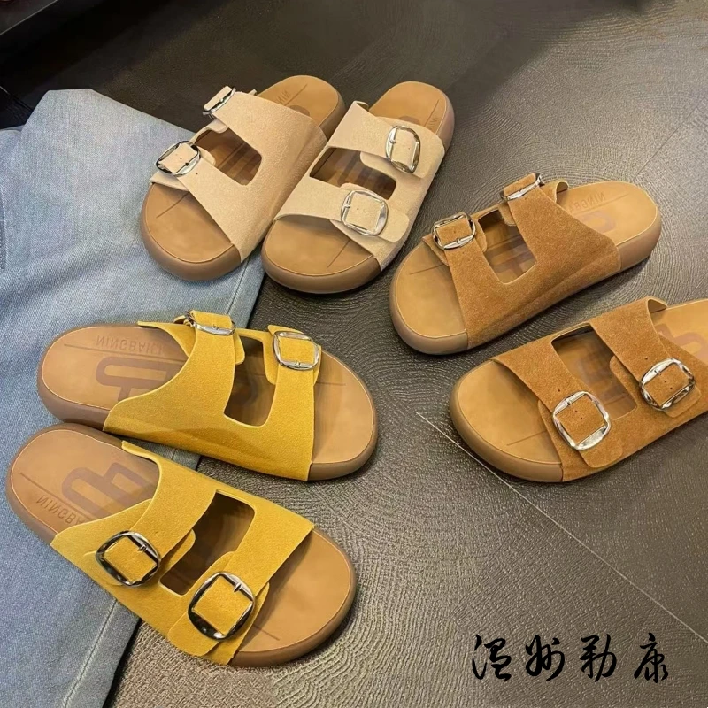 【洋气款】皮带扣复古勃肯鞋女款2025新款厚底凉拖鞋女海边沙滩凉鞋