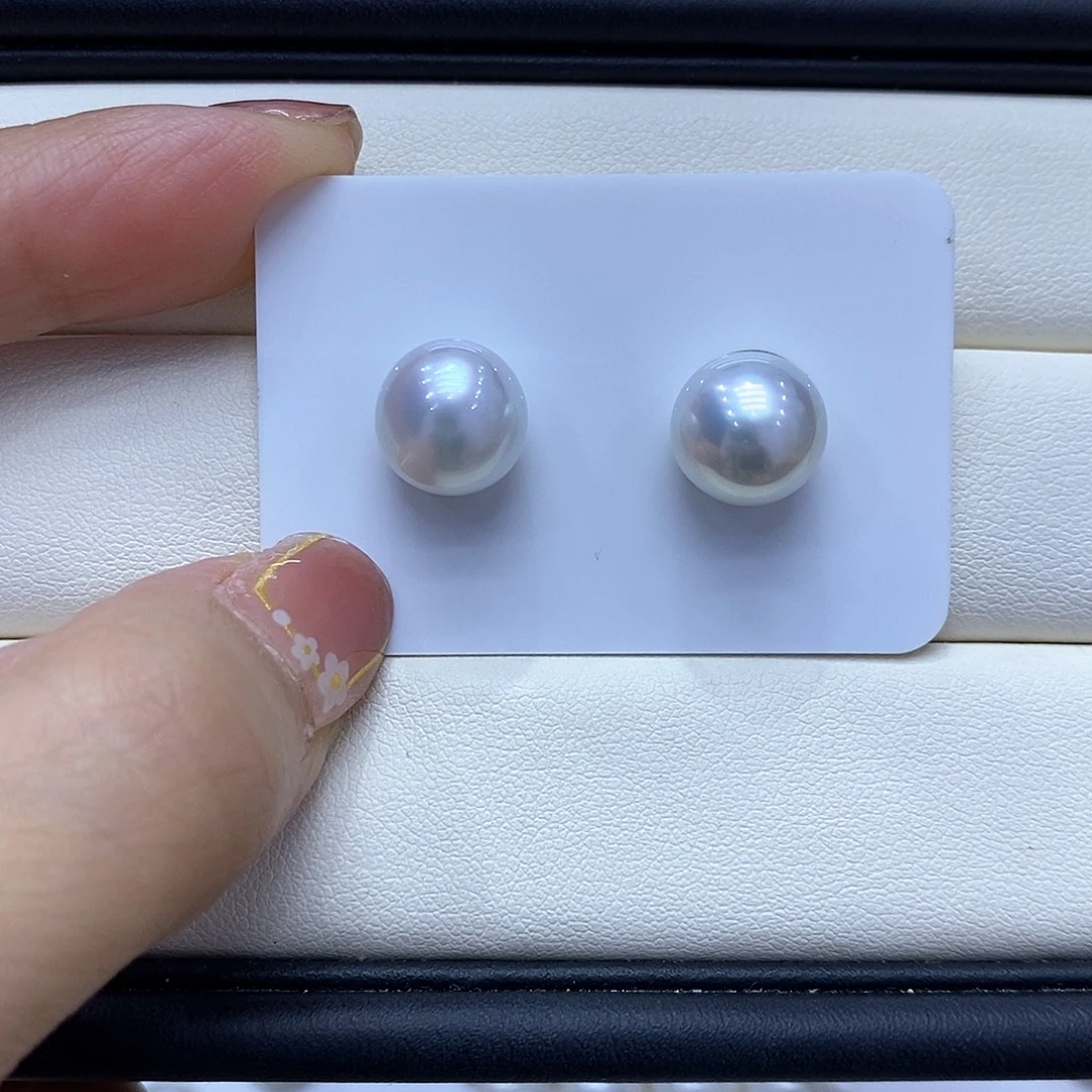 紫***）海水珍珠18K金镶嵌耳饰10到11点位澳白