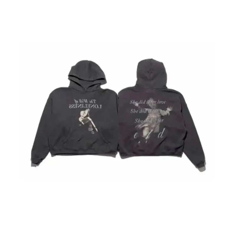 【D01-D30】做旧印花套头款套头破洞连帽卫衣宽松休闲情侣美式